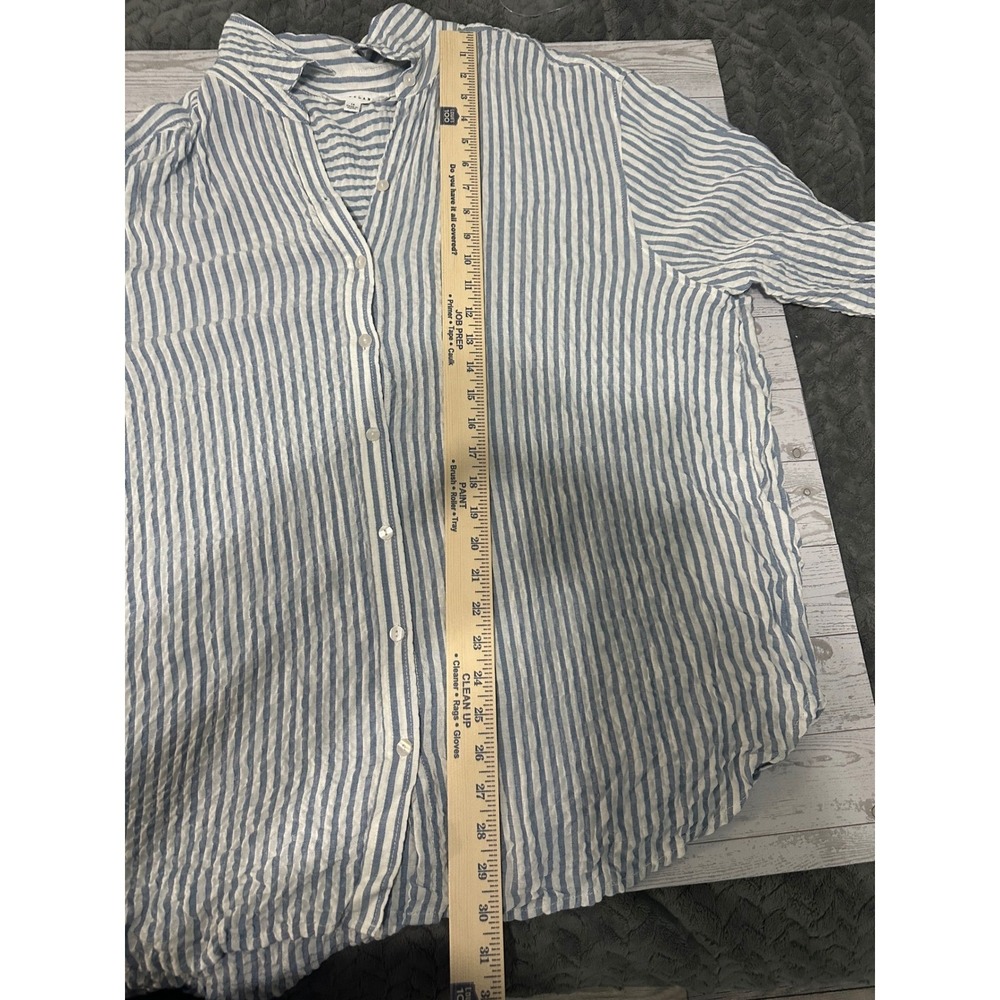 Jane + Delancey Women's 1X Striped Button-Down Shirt Blouse Blue White Rayon - Picture 9 of 10